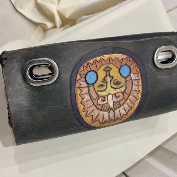 BOHEMIAN CLUTCH HANDMADE LEATHER  AZTEC MASK CARVED AND HANDLE SUNFLOWER BAG - Picture 8 of 12